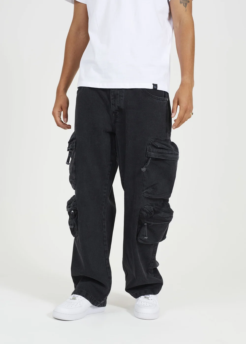 Brave Soul Black Cargo Style Wide Leg Denim Jeans - 32/L32 Image 1