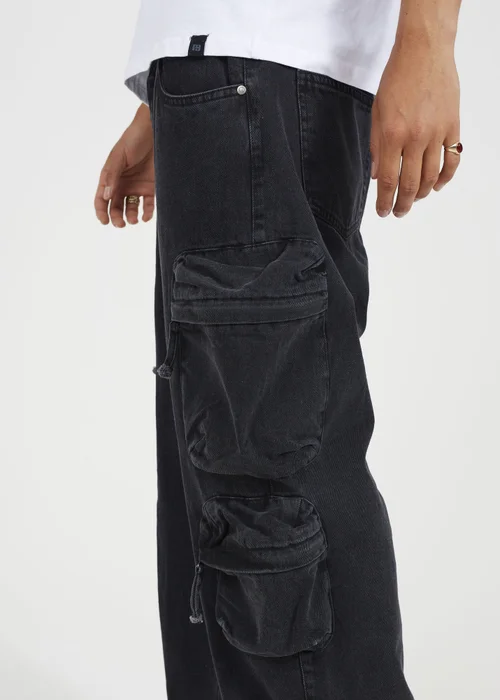 Brave Soul Black Cargo Style Wide Leg Denim Jeans - 32/L32 Image 3