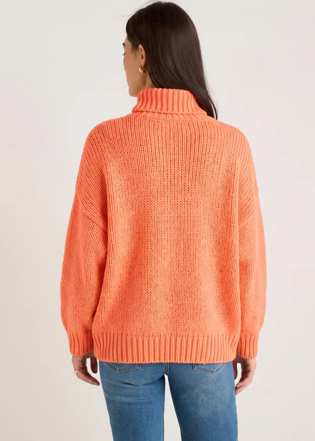 Gini London Orange Floral Crochet Chunky Knit Oversized Jumper