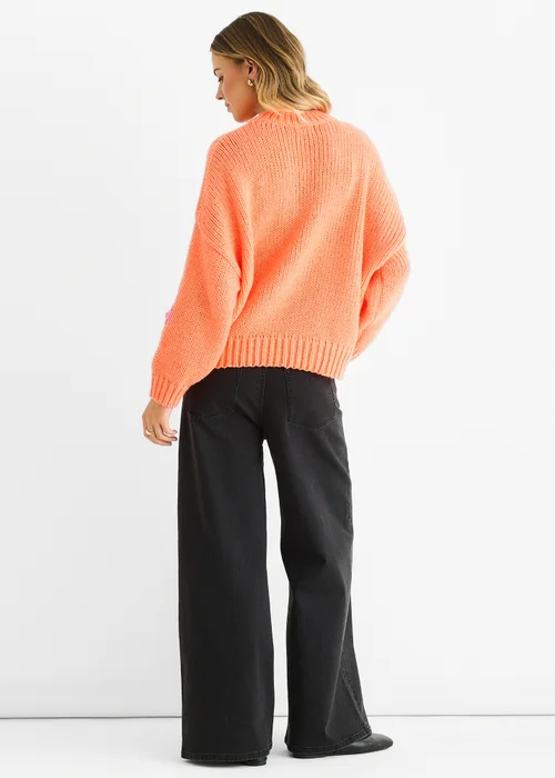 Gini London Orange Floral Crochet Chunky Knit Oversized Jumper - L/XL Image 2