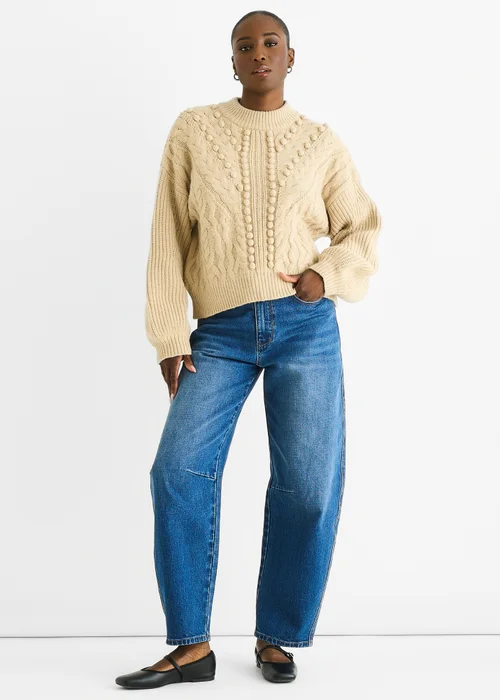 Gini London Beige Chunky Knit Oversized Knit Jumper - L/XL Image 1