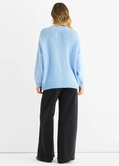 Gini London Blue Floral Crochet Chunky Knit Oversized Jumper - M/L Image 2
