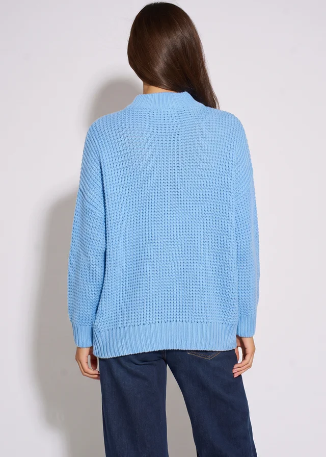 Gini London Blue Floral Crochet Chunky Knit Oversized Jumper