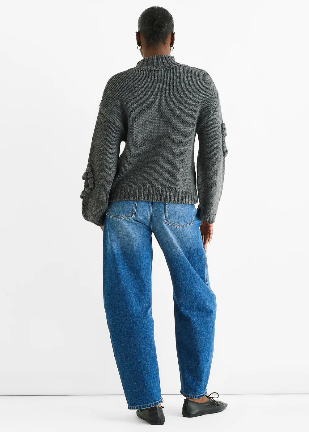 Gini London Dark Grey Heart Bubble Chunky Knit High Neck Jumper - L/XL Image 2
