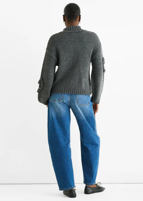 Gini London Dark Grey Heart Bubble Chunky Knit High Neck Jumper - L/XL Image 2