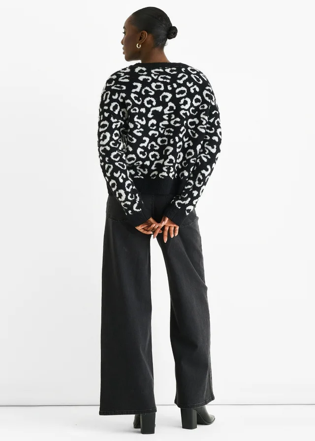 Gini London Black Animal Pattern loose Fit Knit Jumper