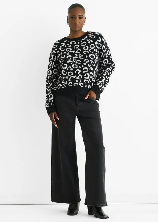 Gini London Black Animal Pattern loose Fit Knit Jumper