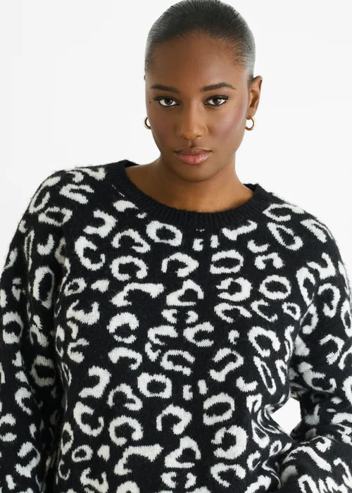 Gini London Black Animal Pattern loose Fit Knit Jumper - L/XL Image 3