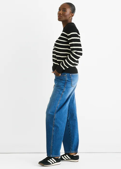 Gini London Black Recycle Stripe V Neck Collar Knit Jumper - S/M Image 4