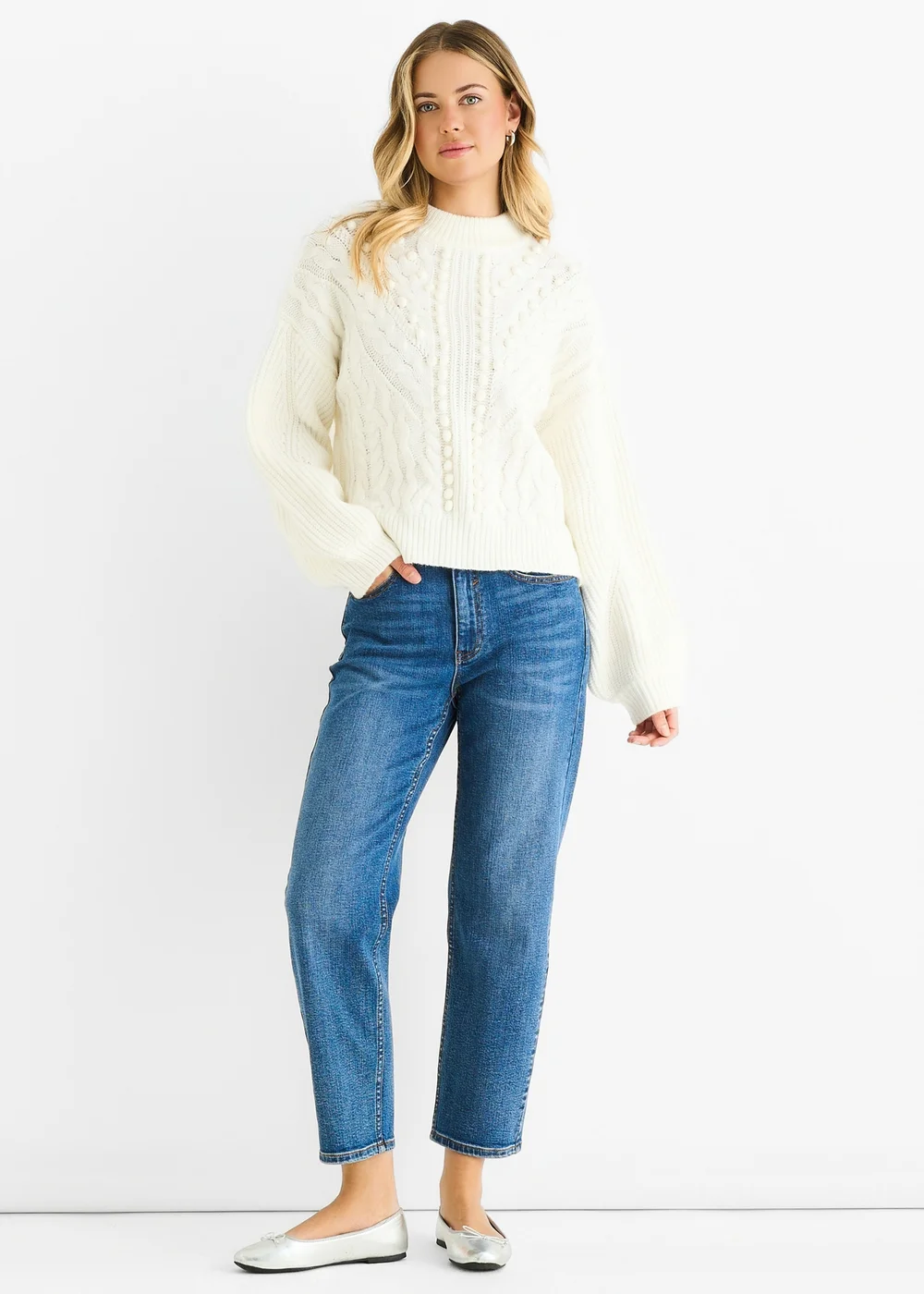 Gini London White Chunky Knit Oversized Knit Jumper - L/XL Image 1