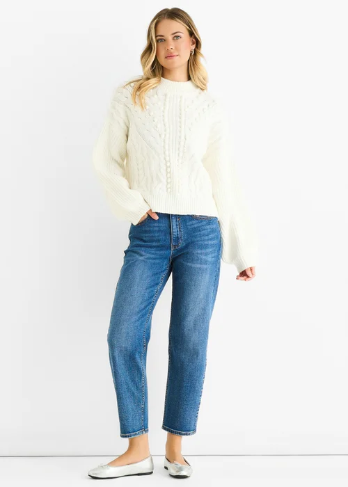 Gini London White Chunky Knit Oversized Knit Jumper - L/XL Image 1