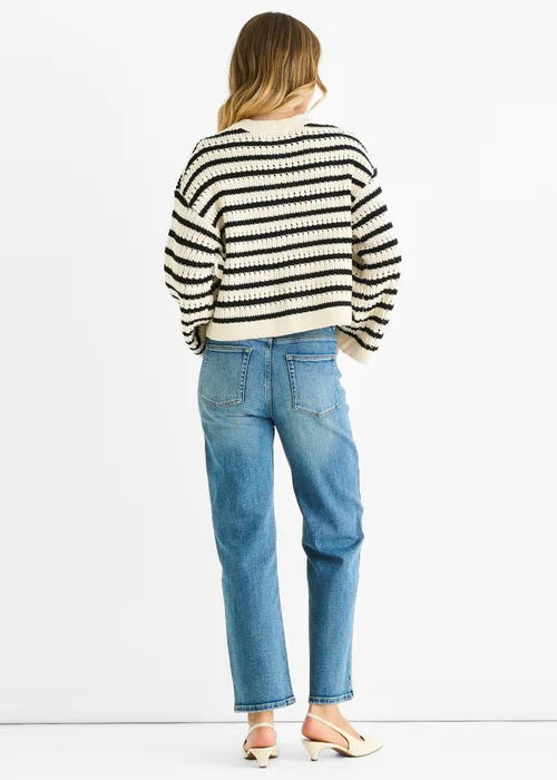 Gini London Cream Stripe Cable Knit Crop Cardigan - M/L Image 2