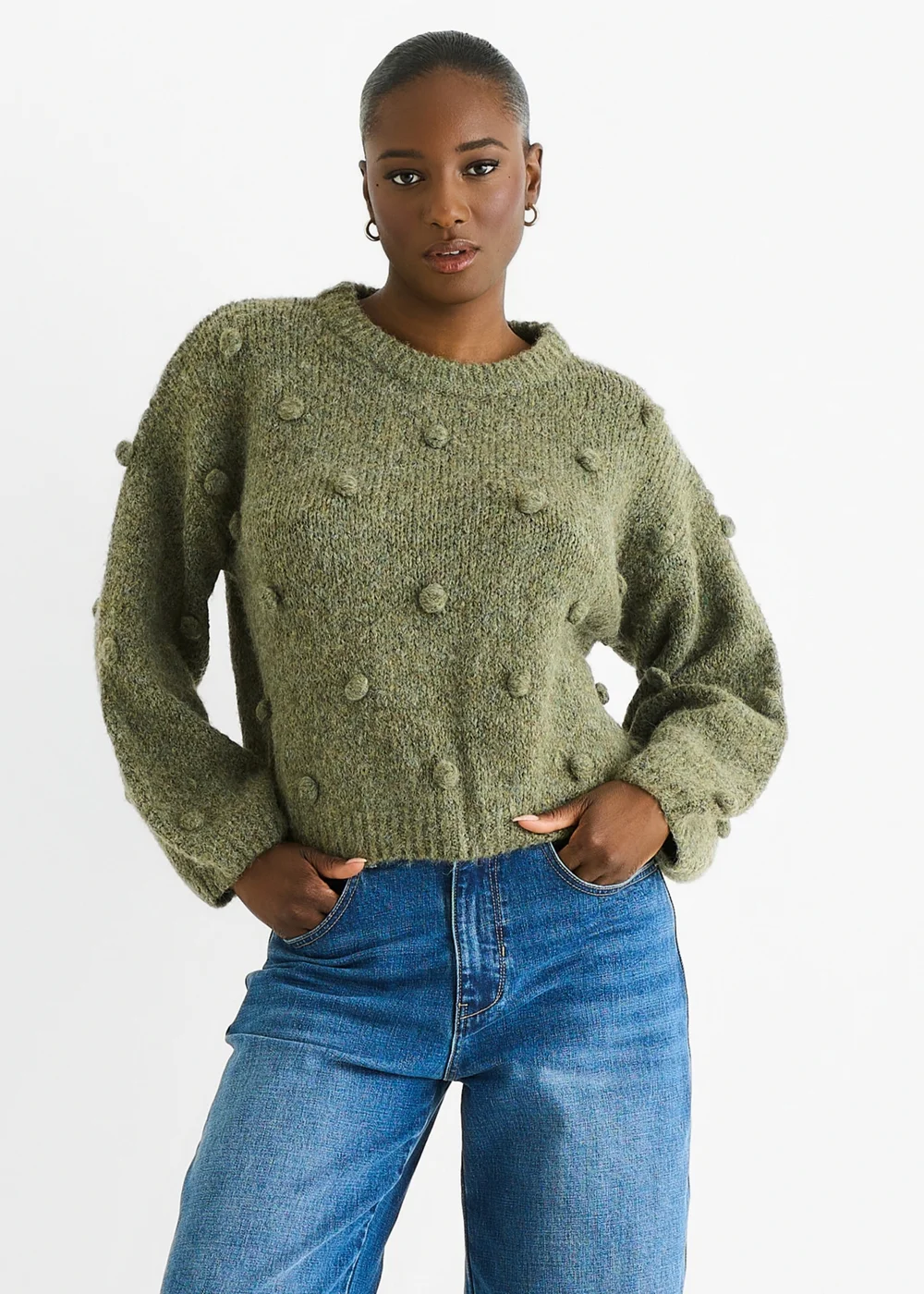 Gini London Green Wool Mix Oversized Knit Jumper - L/XL Image 3