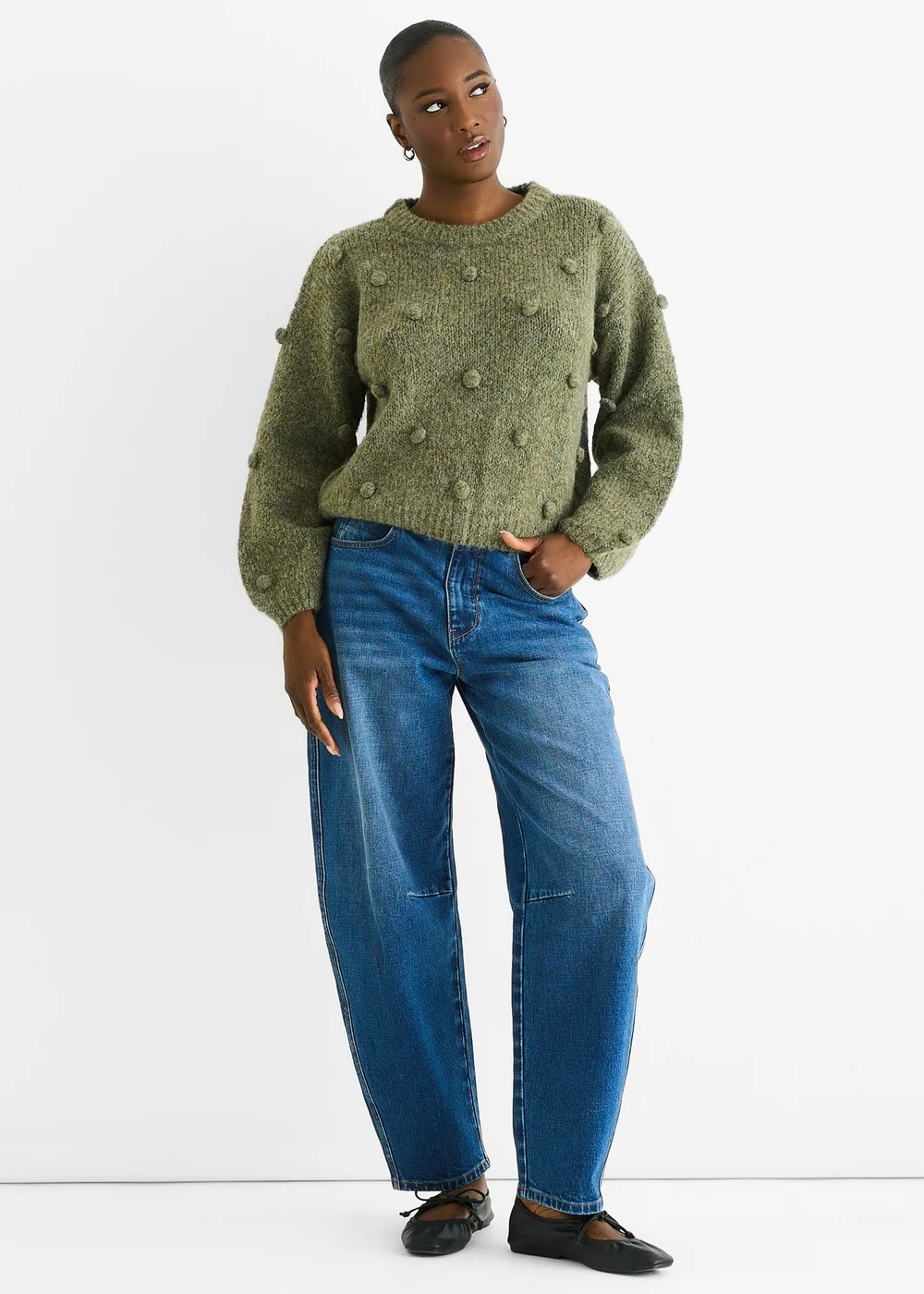 Gini London Green Wool Mix Oversized Knit Jumper - L/XL Image 1