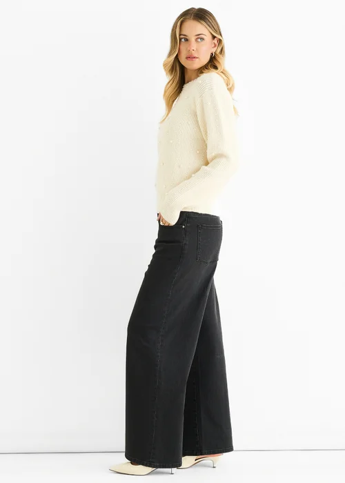 Gini London Cream Pearl Studded High Neck Knit Jumper - Small/Medium Image 4