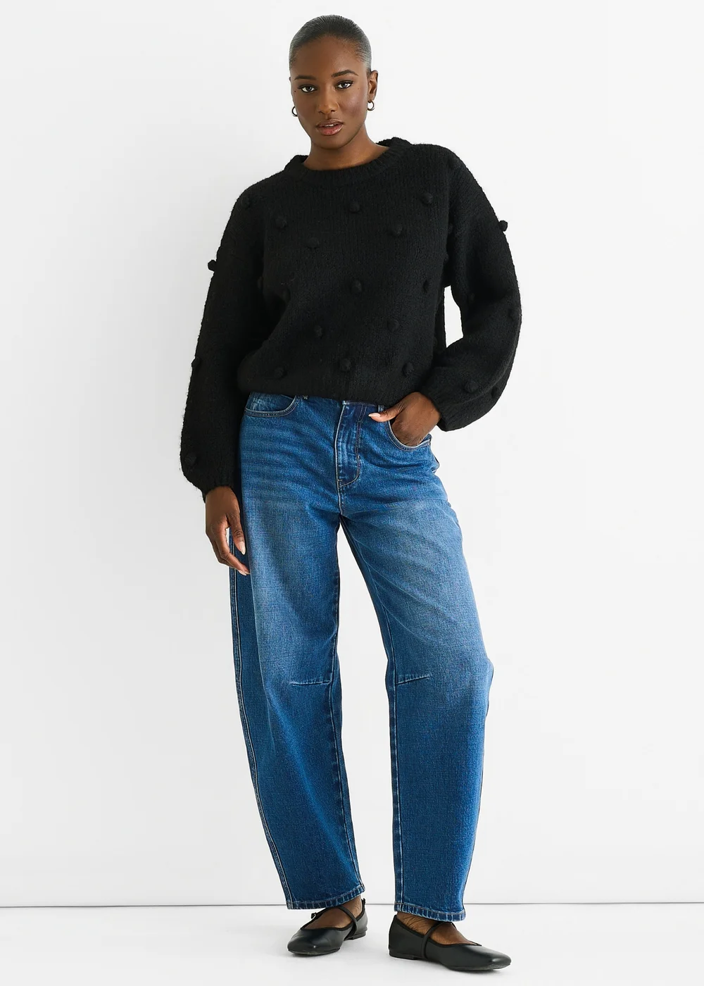 Gini London Black Wool Mix Oversized Knit Jumper - L/XL Image 1
