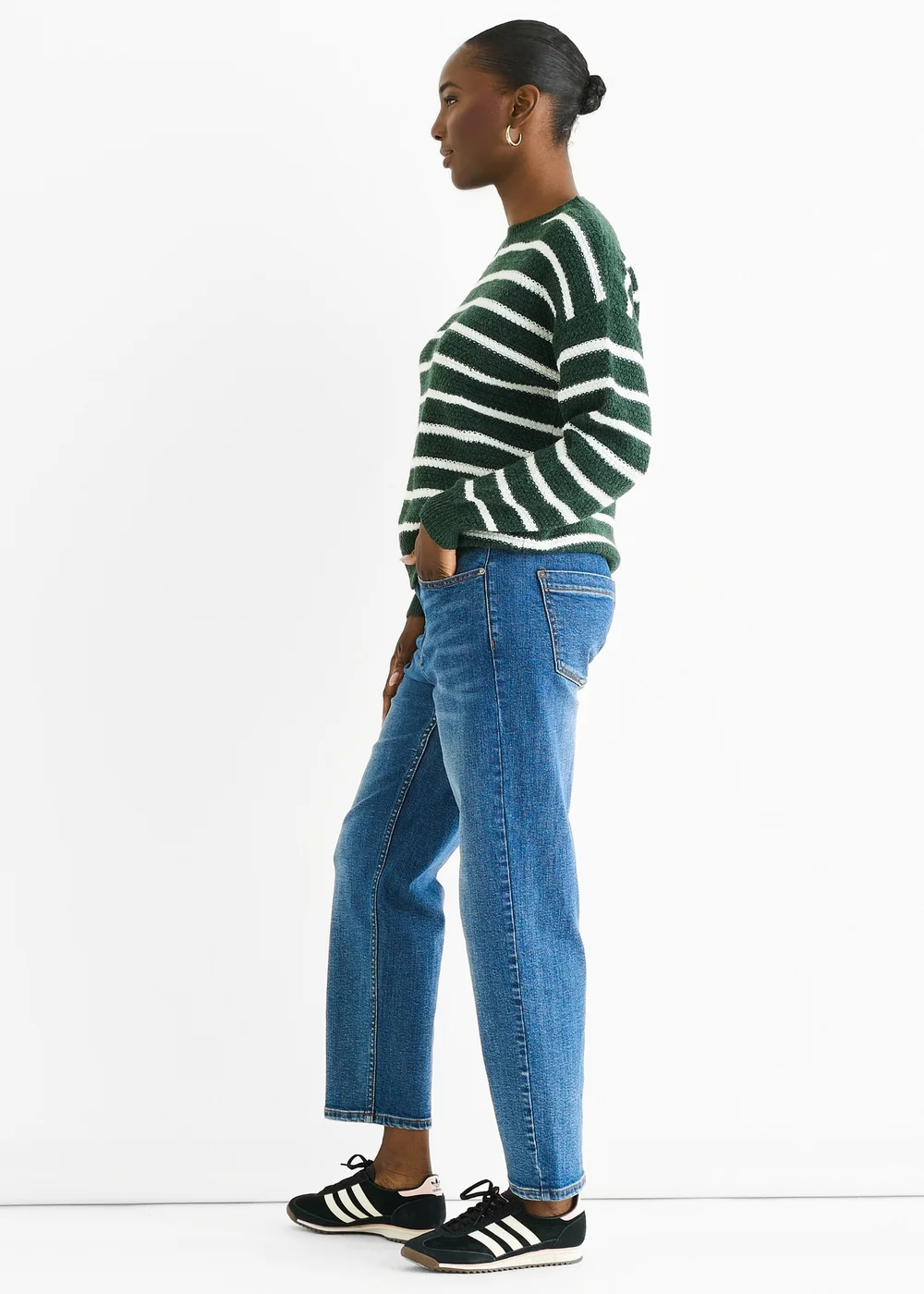 Gini London Green Stripe Chunky Knit Oversized Jumper - M/L Image 4