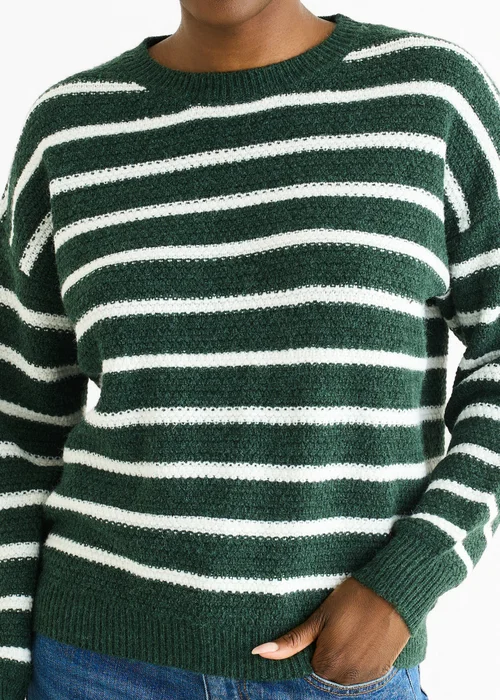 Gini London Green Stripe Chunky Knit Oversized Jumper - M/L Image 3