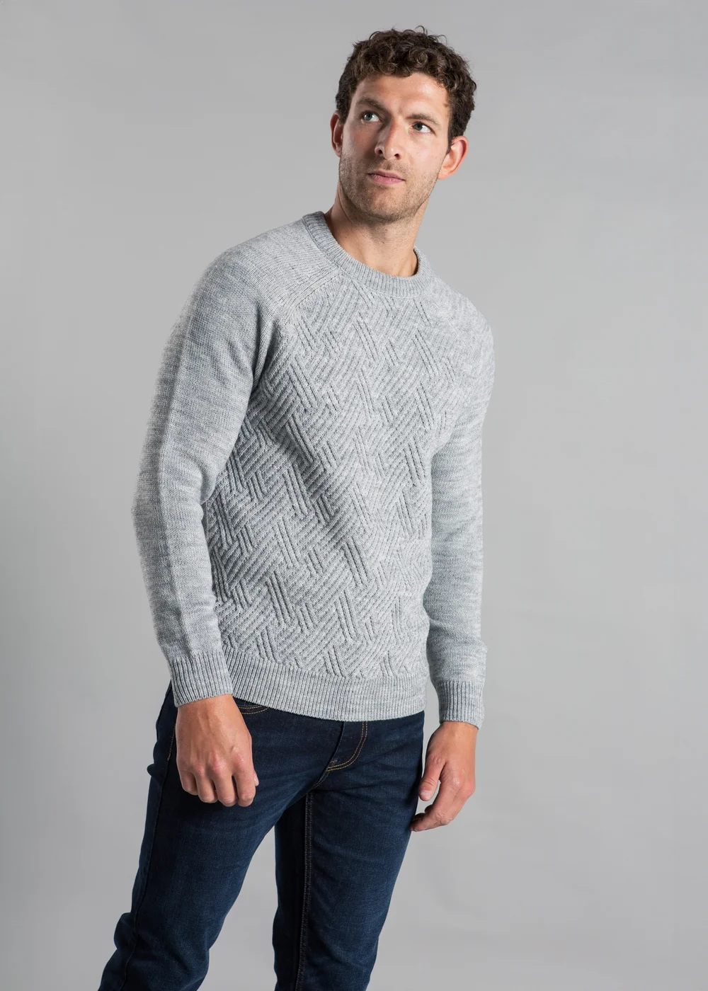 Heren Gebreide Fairisle trui met ronde hals in grey marl multi | NL Heren Gebreide Fairisle trui met ronde hals in grey marl multi | NL