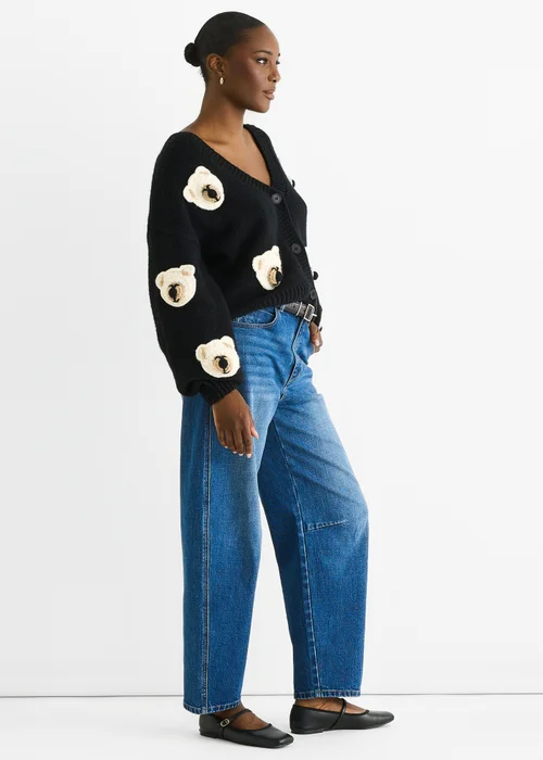 Gini London Black 3D Contrast Teddy Crochet Cardigan - L/XL Image 4