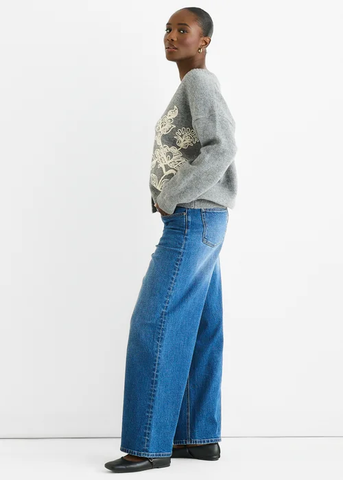 Gini London Grey Floral Applique Wool Mix Cardigan - S/M Image 4
