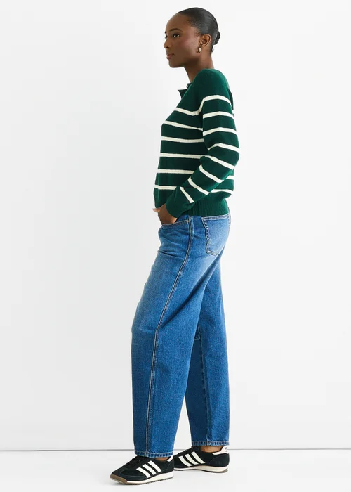 Gini London Green Recycle Stripe Button Up Loose Fit Knit Jumper - M/L Image 4