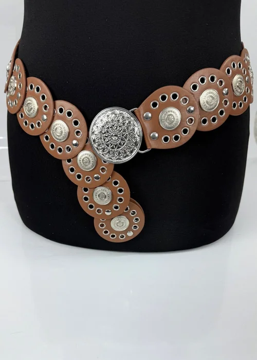 Raffaella Ladies Tan Wide Disc Belt - One Size Image 1