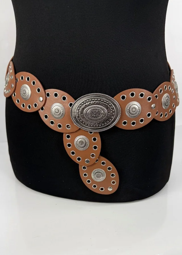 Raffaella Ladies Tan Oval Disc Belt