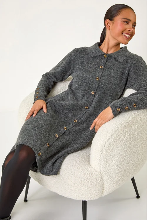 Roman Grey Petite Collared Knit Shift Dress - 16 Image 2