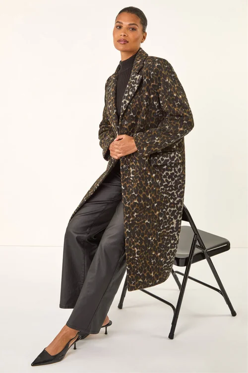 Roman Brown Animal Print Formal Pocket Coat - 20 Image 2
