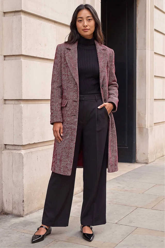 Roman Red Petite Herringbone Smart Coat