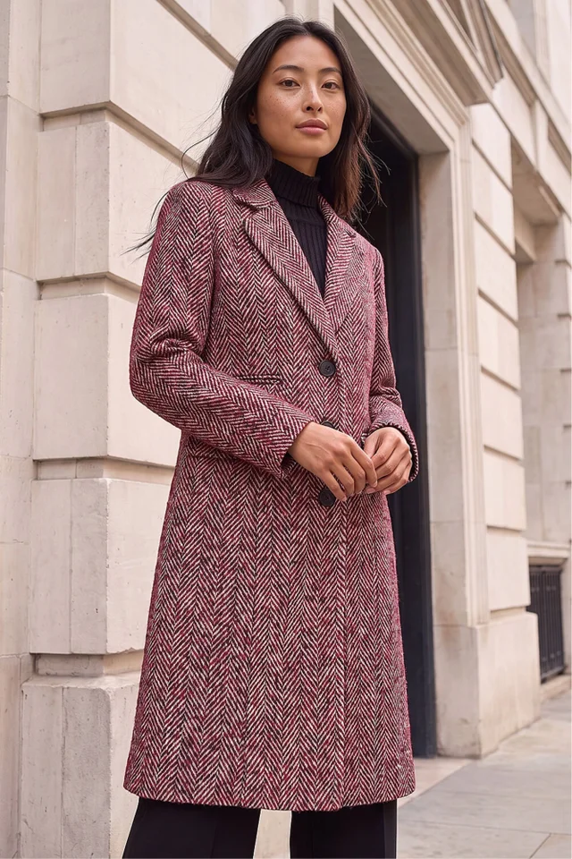 Roman Red Petite Herringbone Smart Coat