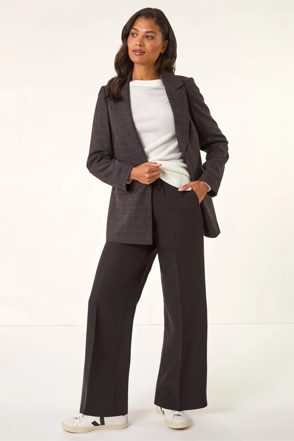 Roman Aubergine Check Print Longline Blazer - 14 Image 2