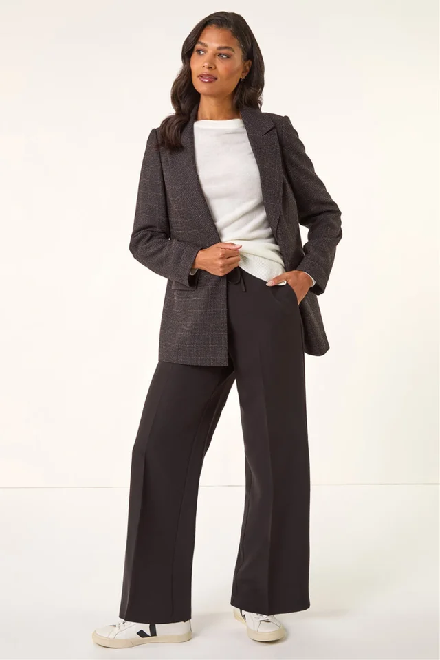 Roman Aubergine Check Print Longline Blazer