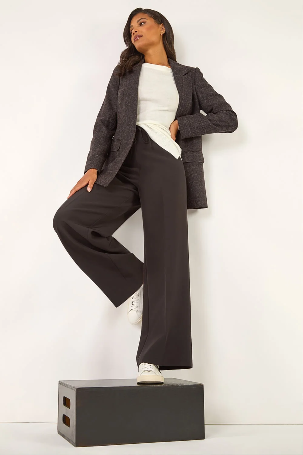 Roman Aubergine Check Print Longline Blazer - 14 Image 4