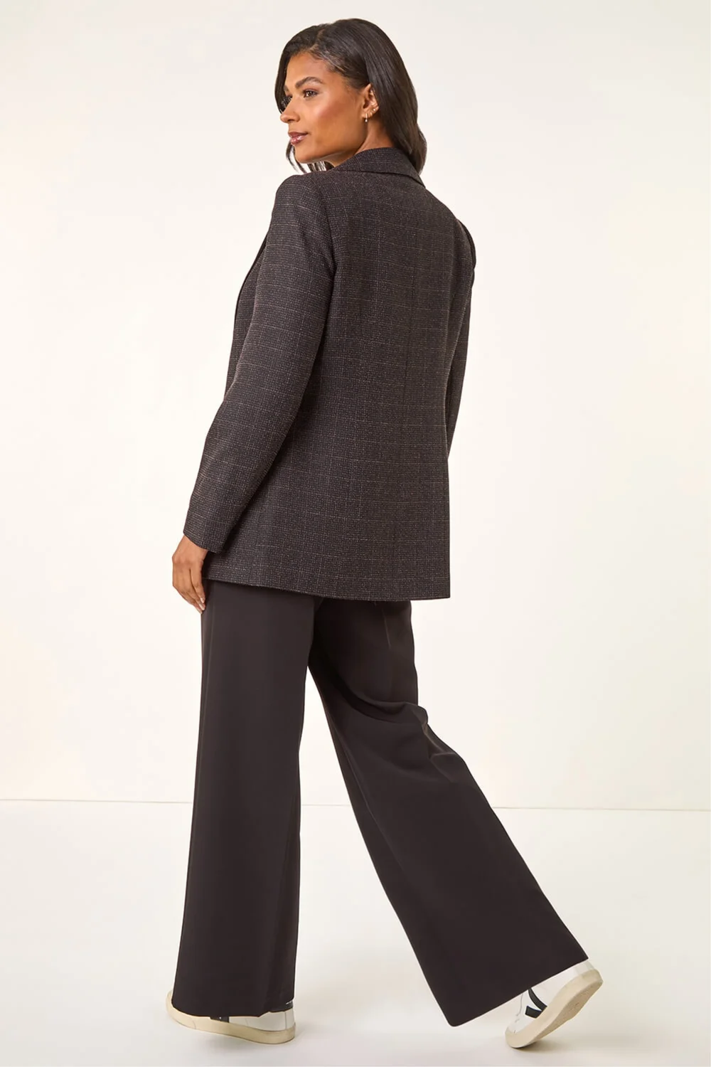 Roman Aubergine Check Print Longline Blazer - 14 Image 3