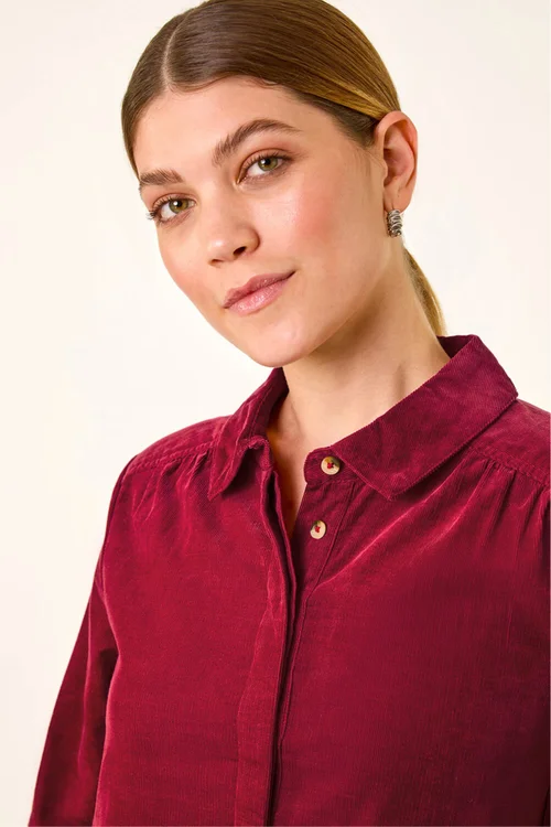 Roman Red Corduroy Tunic Shirt Dress - 20 Image 4