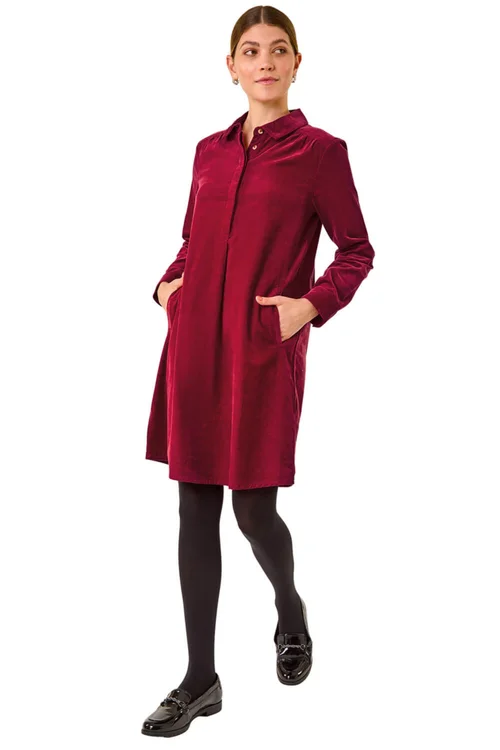 Roman Red Corduroy Tunic Shirt Dress - 20 Image 2