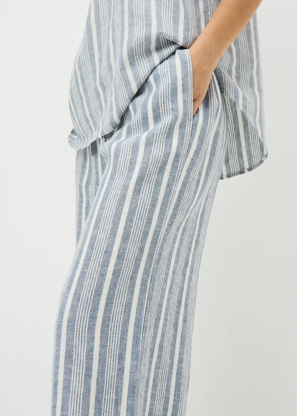 Blue Stripe Linen Blend Wide Leg Trousers - 22/L31 Image 2