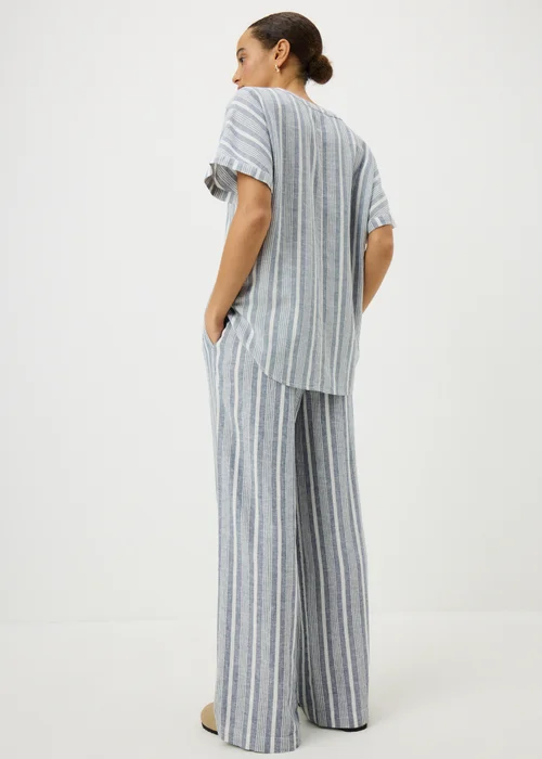 Blue Stripe Linen Blend Wide Leg Trousers - 22/L31 Image 3