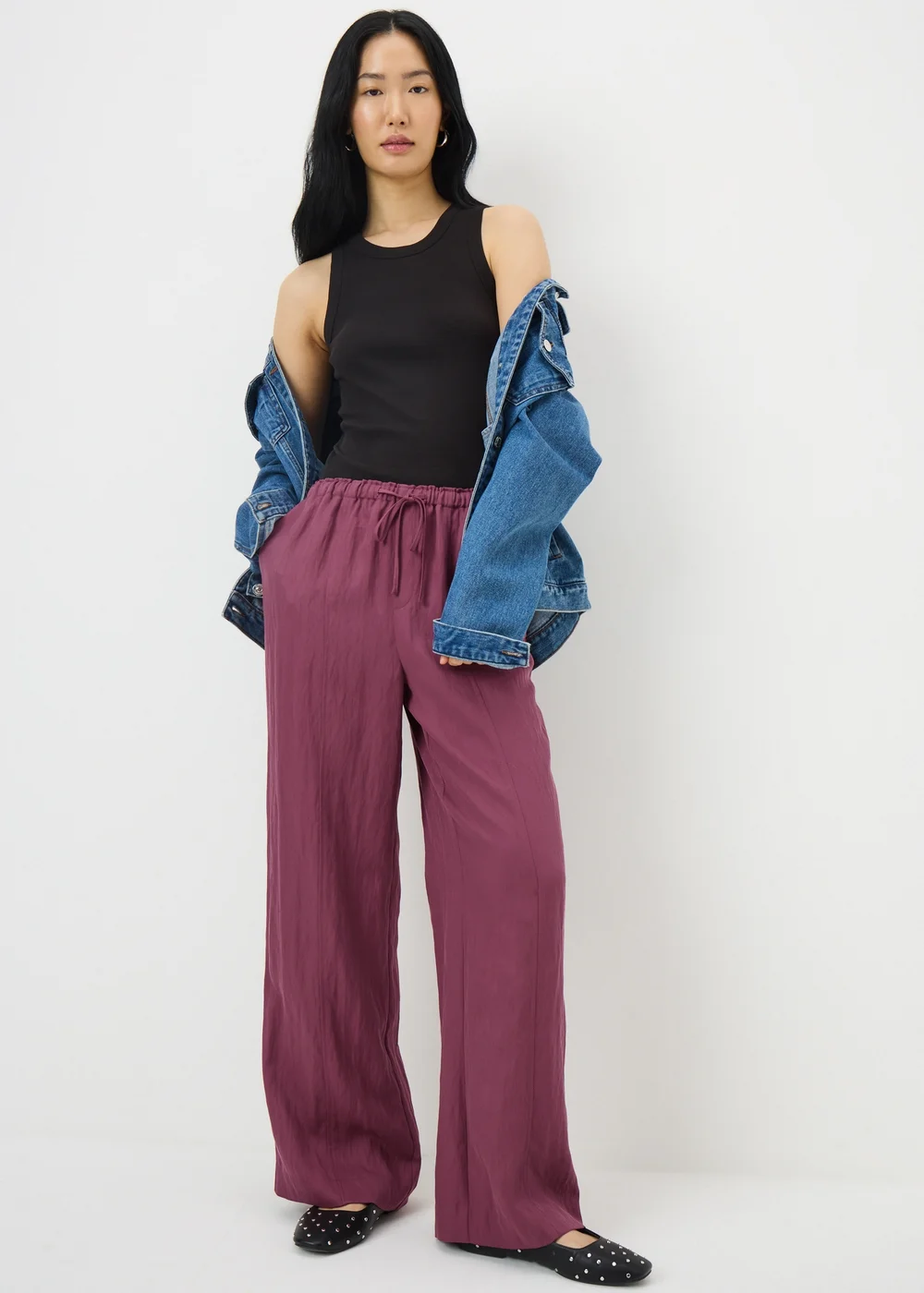 Raspberry Lyocell Wide Leg Trousers - 8/L31 Image 1