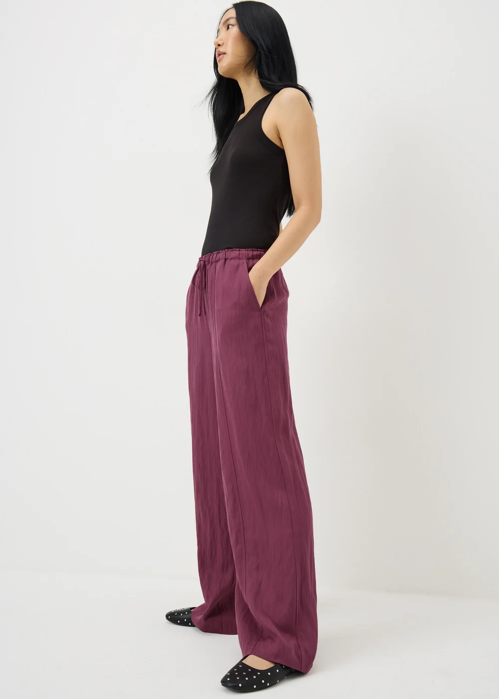Raspberry Lyocell Wide Leg Trousers - 8/L31 Image 2