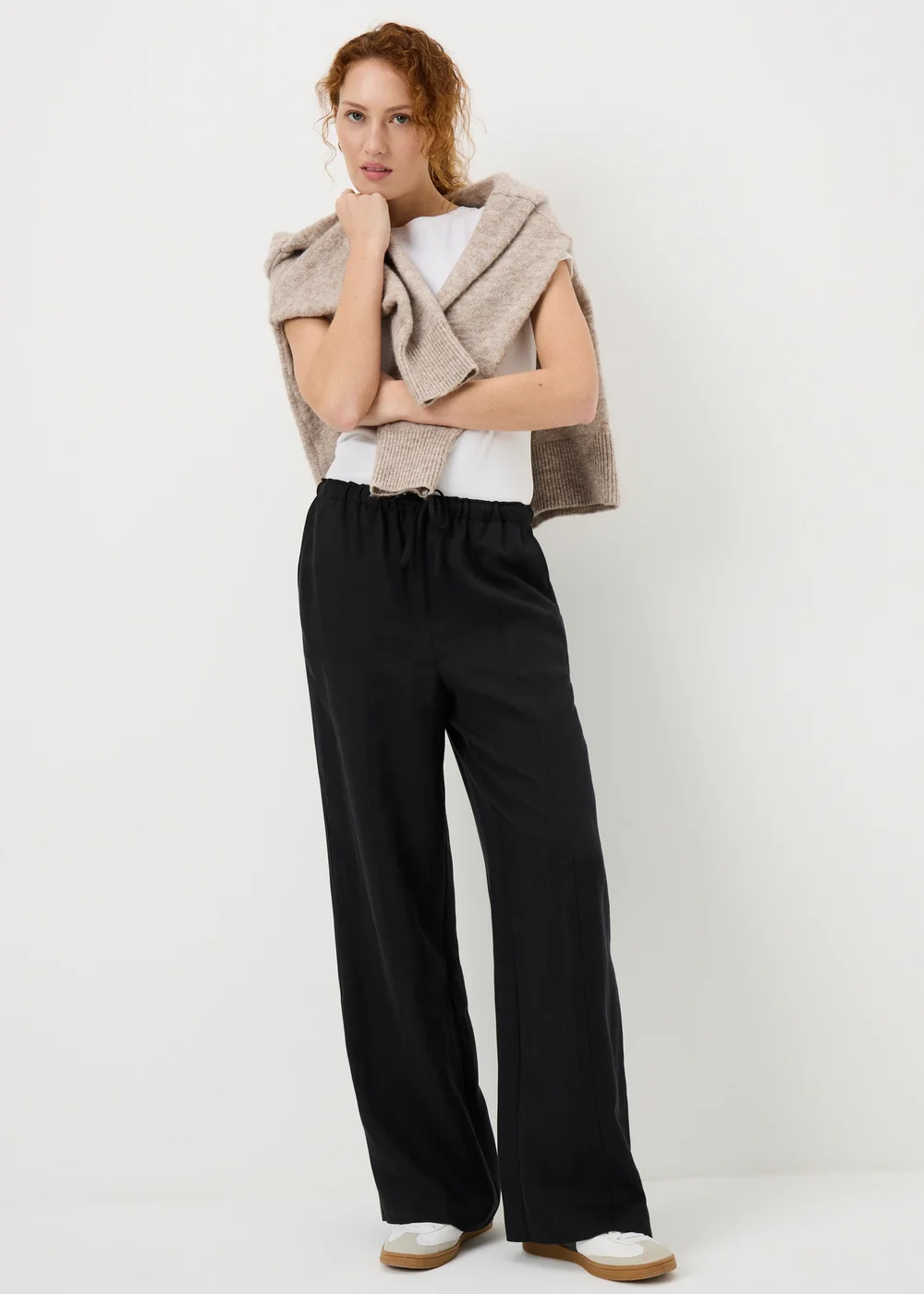 Black Lyocell Wide Leg Trousers - 14/L31 Image 1