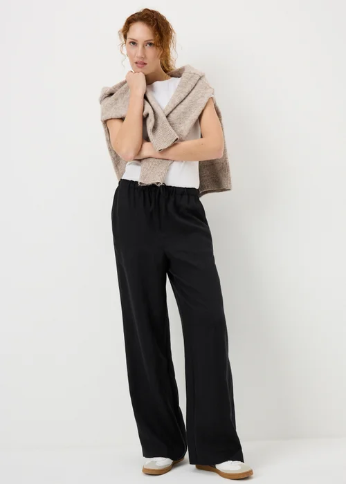 Black Lyocell Wide Leg Trousers - 14/L31 Image 1