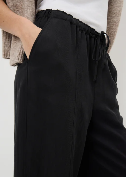 Black Lyocell Wide Leg Trousers - 14/L31 Image 3