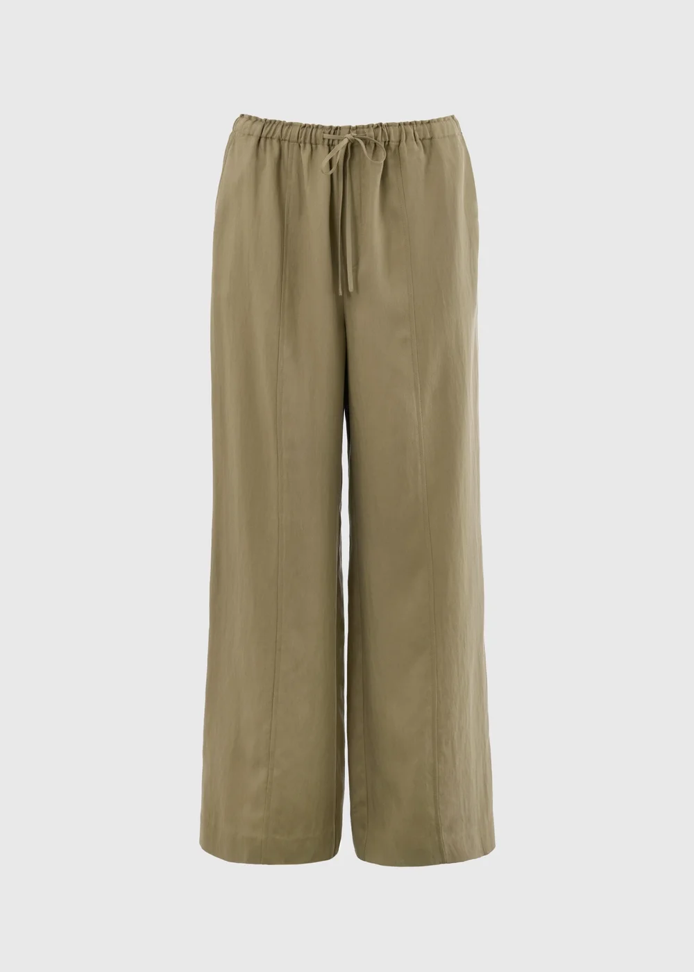 Khaki Lyocell Wide Leg Trousers - 16/L29 Image 4