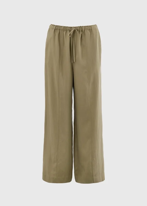 Khaki Lyocell Wide Leg Trousers - 16/L29 Image 4