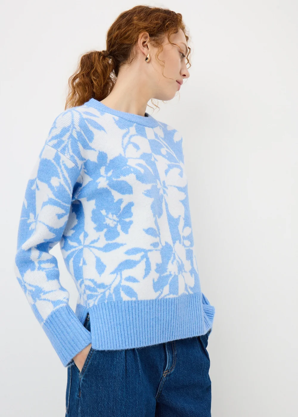 Blue Floral Jacquard Jumper - 3XL Image 1