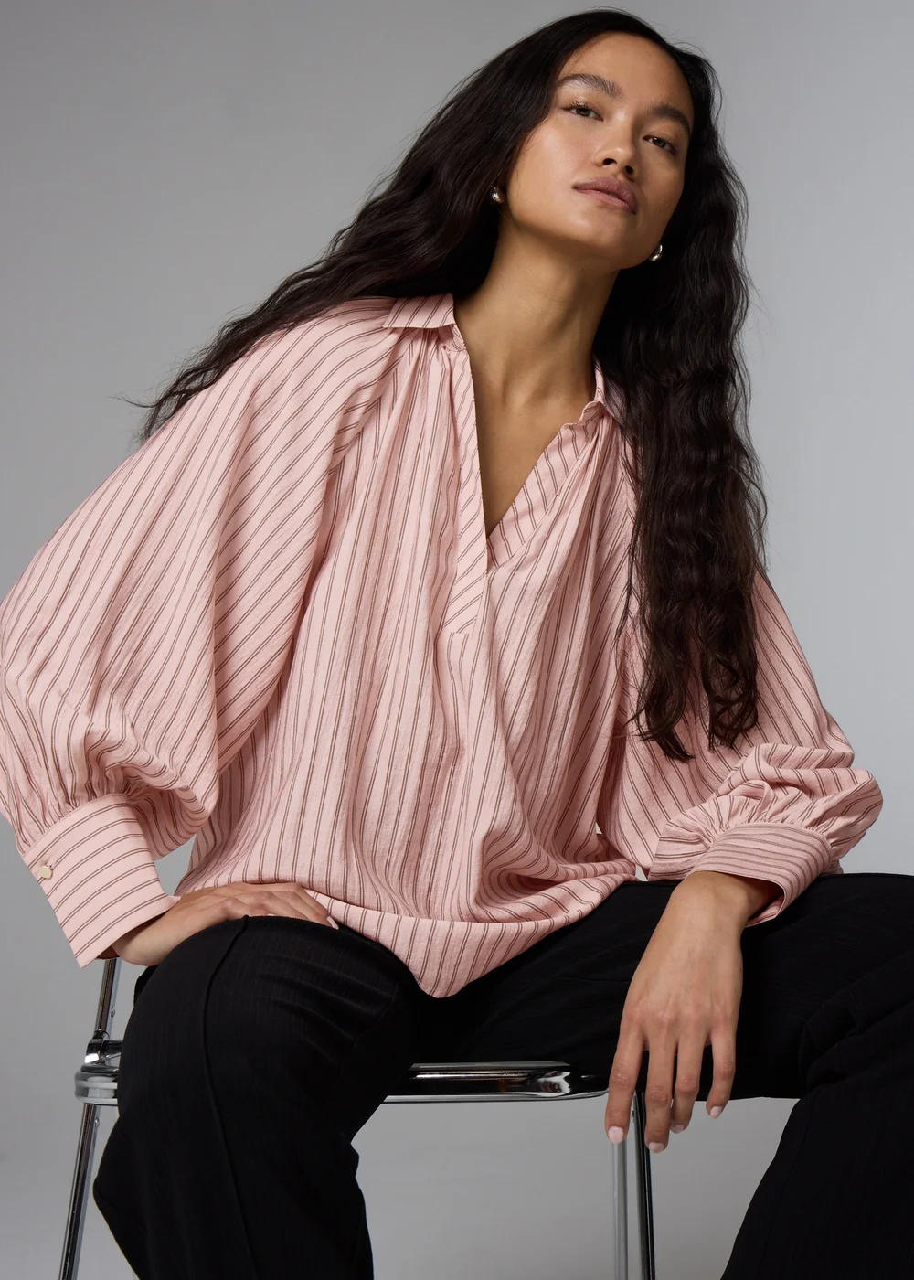 Et Vous Pink Stripe Puff Sleeve Blouse - 3XL Image 1