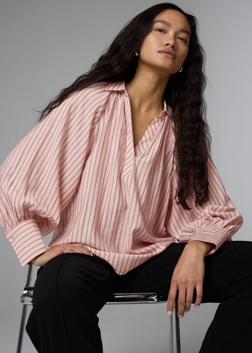 Et Vous Pink Stripe Puff Sleeve Blouse - 3XL Image 1